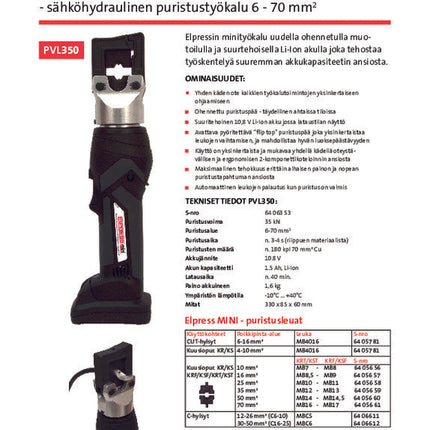 PRESSPISTOL PVL350 35kN | 4 ... 70 mm² | ELPRESS - OEM NORDIC - Quality Parts Distribution