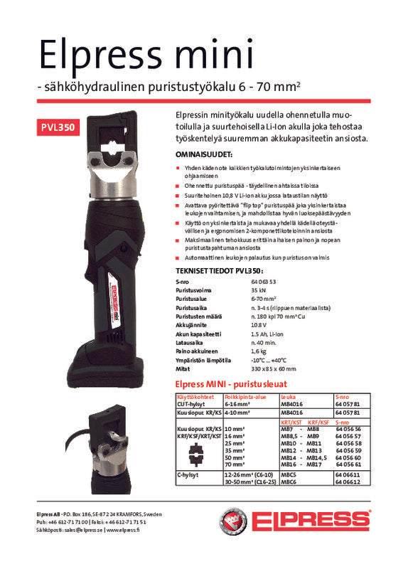PRESSPISTOL PVL350 35kN | 4 ... 70 mm² | ELPRESS - OEM NORDIC - Quality Parts Distribution