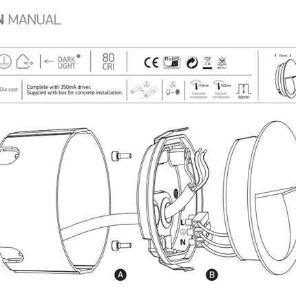 ONE Light | 68068/W/W WHITE WALL RECESSED LED 3W IP65 DARK LIGHT 100-240V