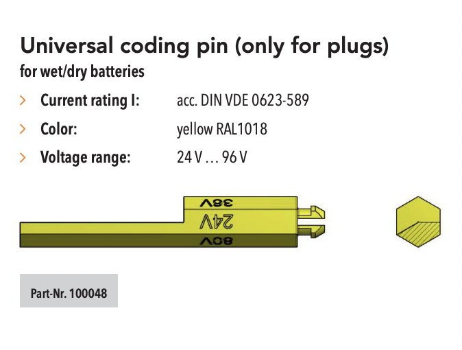 REMA 100048/7523101 DIN 160/320/640 coding pin yellow (wet/ dry)